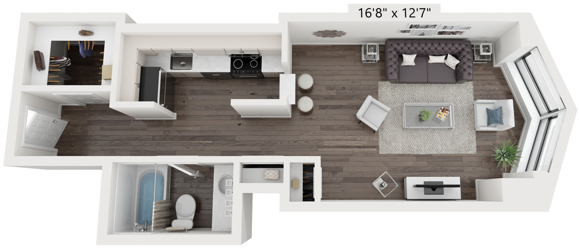 Floor plan for studio, 1 bath, 465 sqft